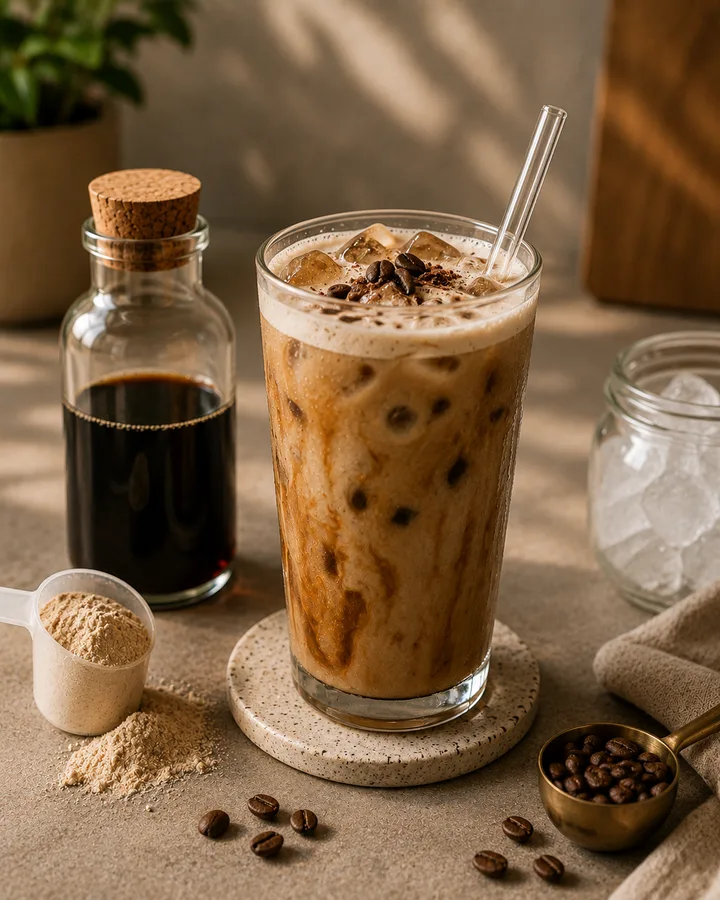 Protein Iced Coffee mit Kaffeekonzentrat – einfaches Rezept
