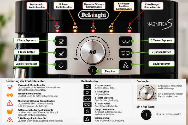 De’Longhi Magnifica S Symbole und Kontrollleuchten erklärt